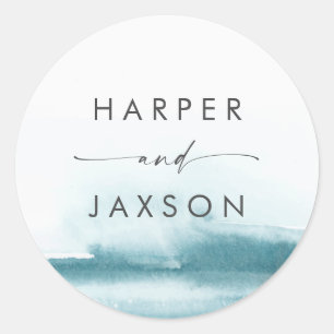 Modern Watercolor   Teal Wedding Envelope Seals