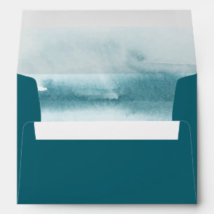 Modern Watercolor Teal Wedding Invitation Envelope