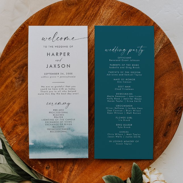 Modern Watercolor | Teal Wedding Program (Creator Uploaded)
