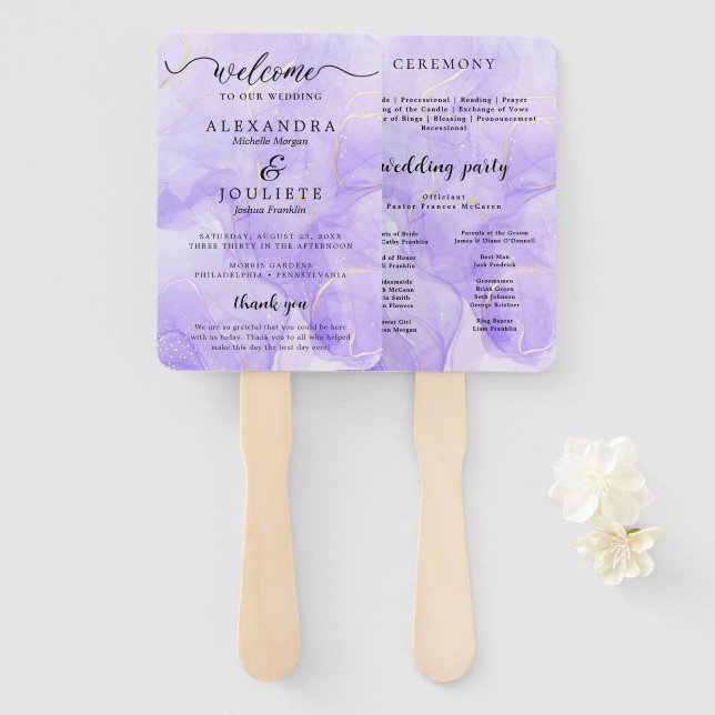 Modern Watercolor | Teal Wedding Program Hand Fan (Front and Back)
