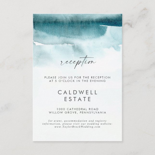Modern Watercolor | Teal Wedding Reception Enclosure Card (Front)