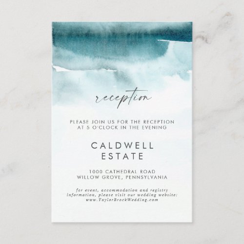 Modern Watercolor  Teal Wedding Reception Enclosure Card