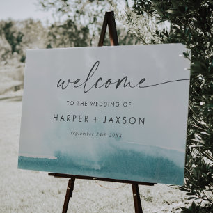 Modern Watercolor Teal Wedding Welcome Foam Board