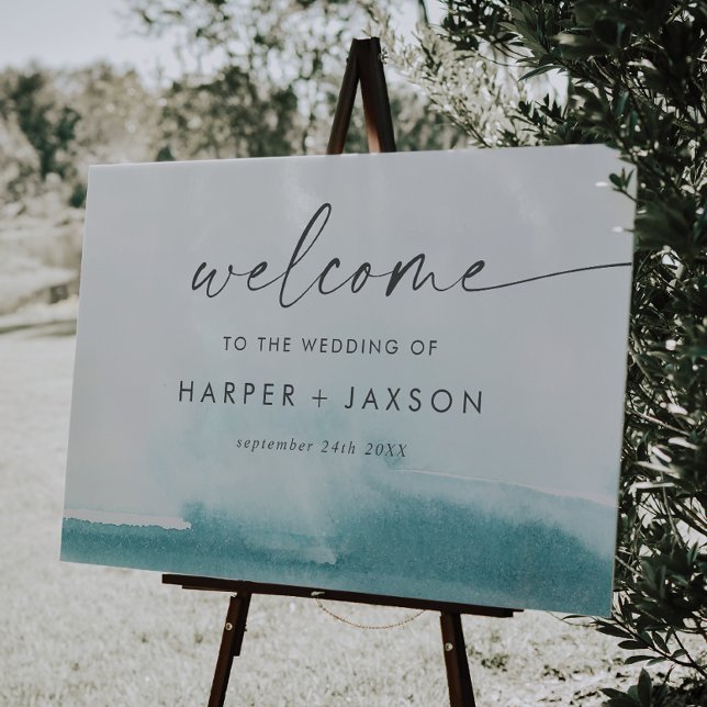 Modern Watercolor | Teal Wedding Welcome Foam Board (Creator Uploaded)