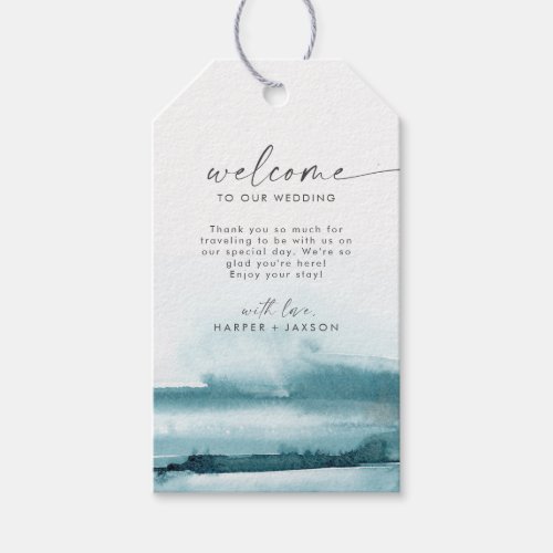 Modern Watercolor  Teal Wedding Welcome Gift Tags