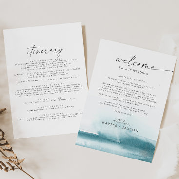 Modern Watercolor Teal Welcome Letter & Itinerary