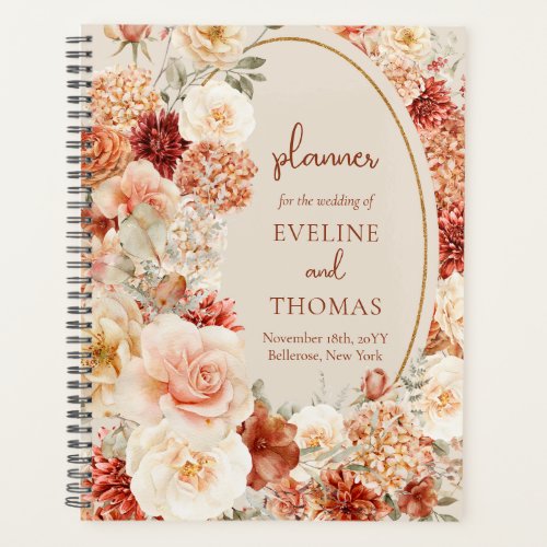 Modern watercolor terracotta burgundy blush floral planner