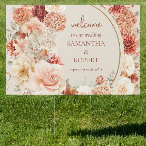 Modern watercolor terracotta burgundy Welcome  Sign