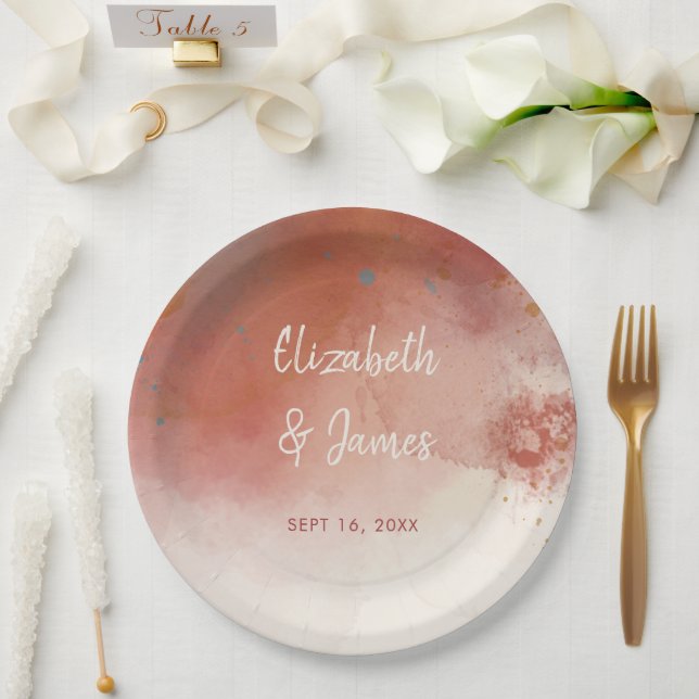 Modern Watercolor Terracotta Desert Boho Wedding Paper Plates (Wedding)