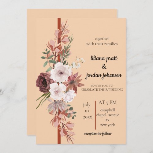 Modern Watercolor Terracotta Wedding Invitation