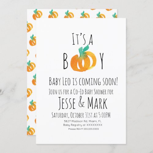 Modern Watercolor Tiny Pumpkins Baby Shower Invitation