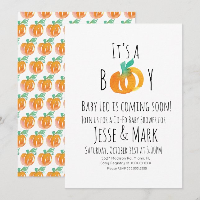 Modern Watercolor Tiny Pumpkins Baby Shower  Invitation (Front/Back)