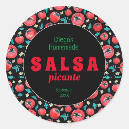 Modern watercolor tomato sauce salsa food label