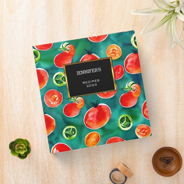 Modern watercolor tomatoes personal recipes 3 ring binder (In Situ)