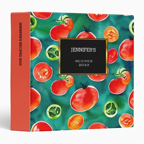Modern watercolor tomatoes personal recipes 3 ring binder