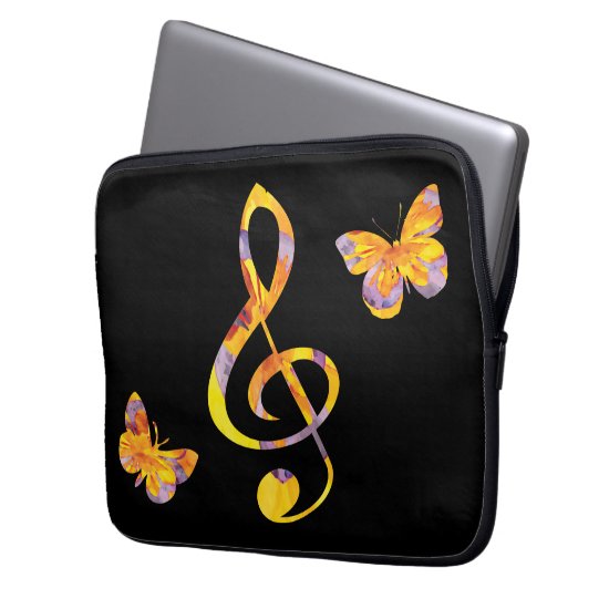 Modern watercolor treble clef and butterflies laptop sleeve