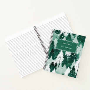Modern Watercolor Trees Snow Scene Christmas Notebook