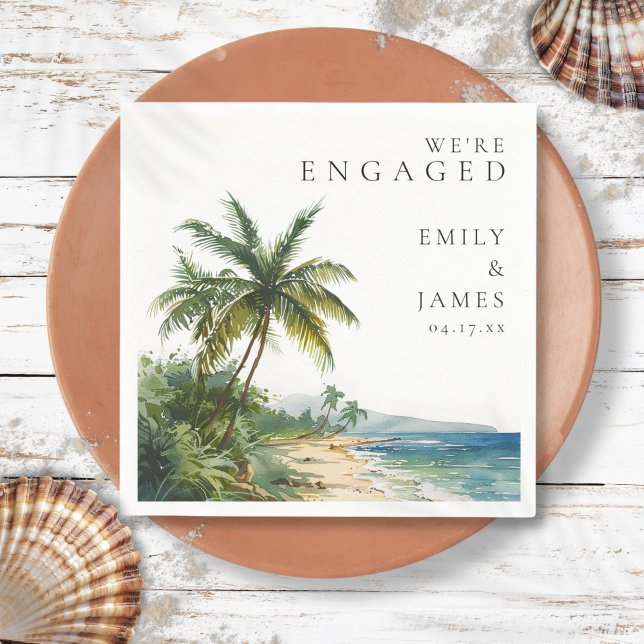 Modern Watercolor Tropical Beach Engagement Party Napkins (Modern Watercolor Tropical Beach Engagement Party Napkins)
