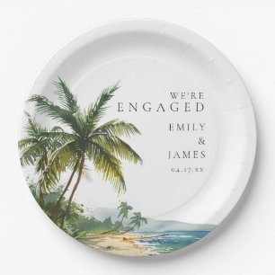 Modern Watercolor Tropical Beach Engagement Party Paper Plates