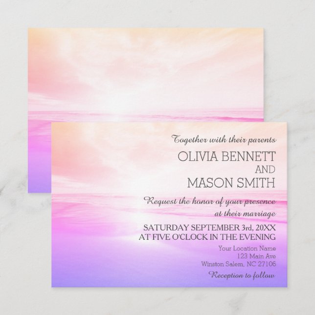 Modern Watercolor Tropical Beach Sea Wedding Card (Front/Back)