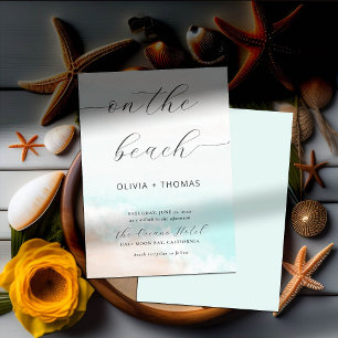 Modern Watercolor Tropical Beach Wave Aqua Wedding Invitation