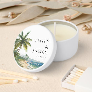 Modern Watercolor Tropical Beach Wedding Mini Candle Favors