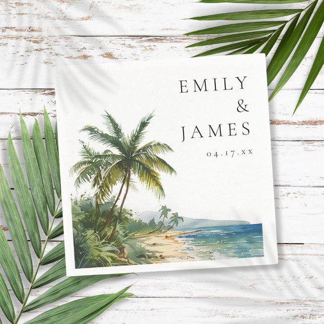 Modern Watercolor Tropical Beach Wedding Napkins (Modern Watercolor Tropical Beach Wedding Napkins)