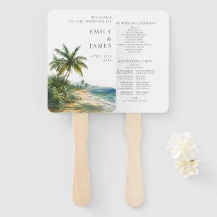 Modern Watercolor Tropical Beach Wedding Program Hand Fan