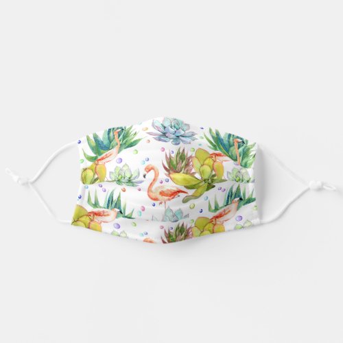 Modern Watercolor Tropical Cactus Flamingo Pattern Adult Cloth Face Mask