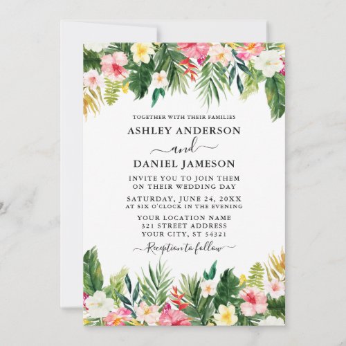 Modern Watercolor Tropical Floral Greenery Wedding Invitation