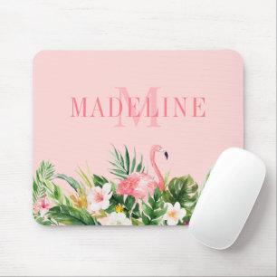 Modern Watercolor Tropical Floral Monogram Mouse Pad