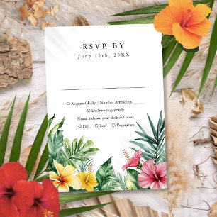Modern Watercolor Tropical Flowers Wedding RSVP Card