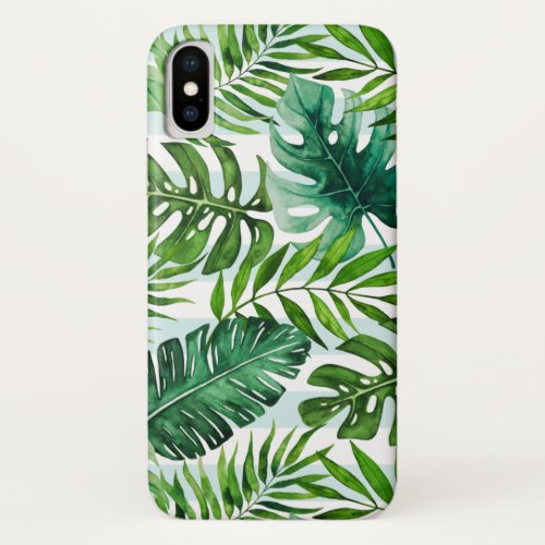 Modern Watercolor Tropical Green Leaves iPhone X Case