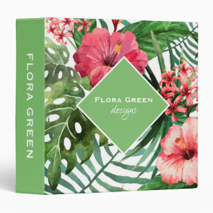 Modern Watercolor Tropical Leaves Floral Custom 3 Ring Binder