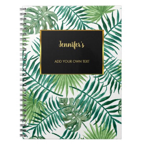 Modern watercolor tropical leaves monogram name no notebook