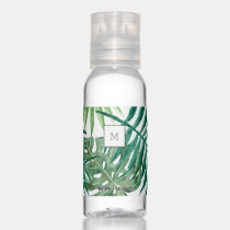 Modern watercolor tropical leaves monogrammed hand sanitizer