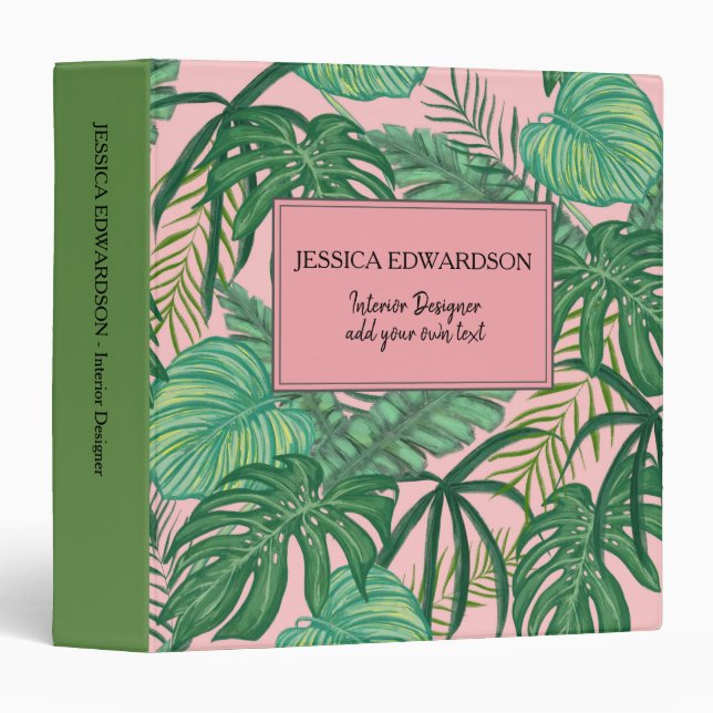 Modern watercolor tropical leaves pattern blush 3 ring binder (Front/Spine)