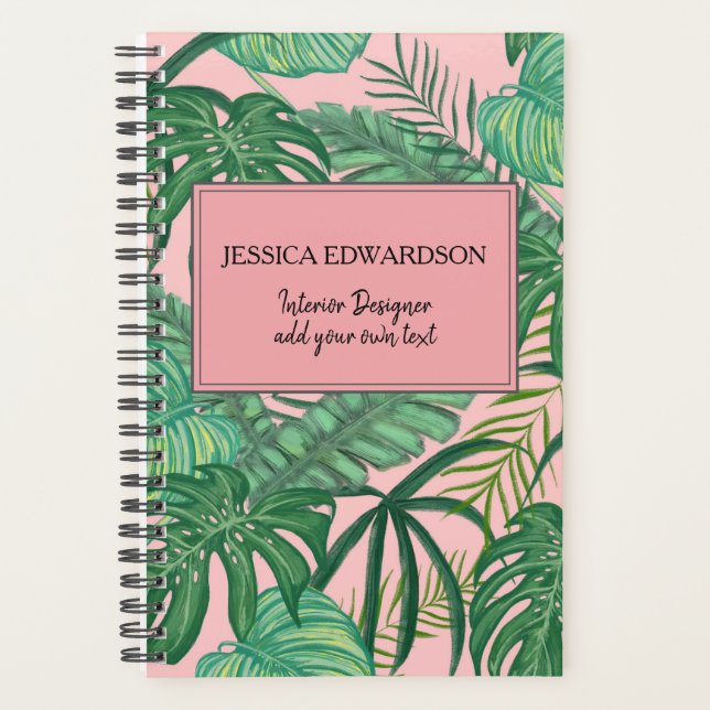 Modern watercolor tropical leaves pattern blush planner (Front)