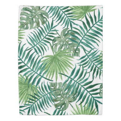 Modern Watercolor Tropical Palm Leaves Duvet Cover