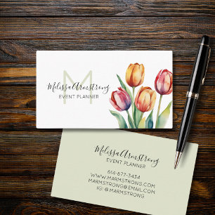 Modern Watercolor Tulips Business Card