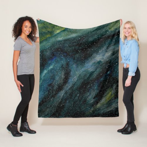 Modern Watercolor Universe Hand Painted Galaxy Fleece Blanket