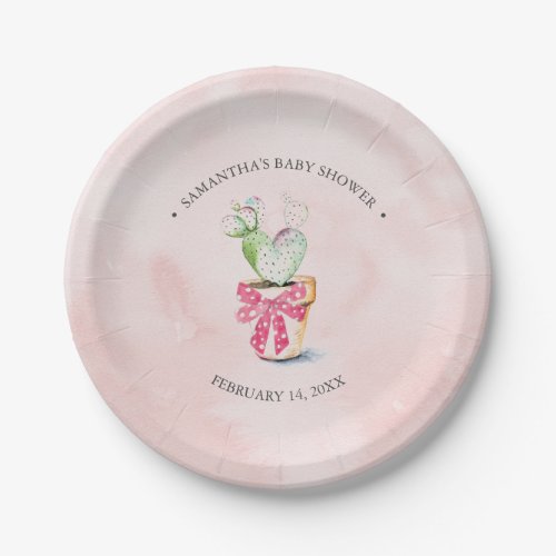 Modern Watercolor Valentines Day Cactus Paper Plates