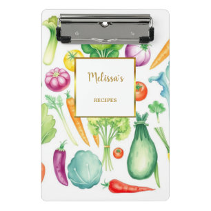 Modern watercolor vegetables white gold recipes mini clipboard