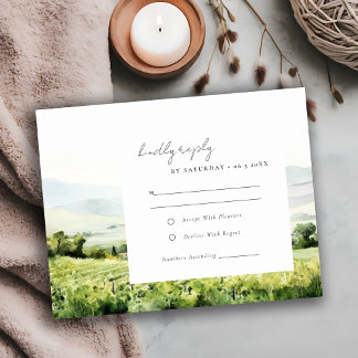 Modern Watercolor Vineyard Landscape Wedding RSVP Card