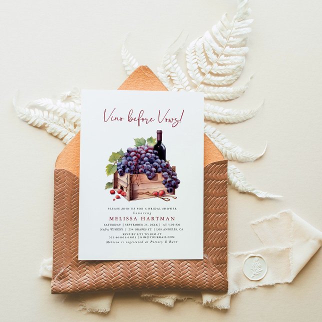 Modern Watercolor Vino before Vows Bridal Shower  Invitation (Creator Uploaded)