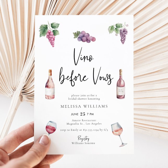 Modern Watercolor Vino Before Vows Bridal Shower  Invitation (Creator Uploaded)