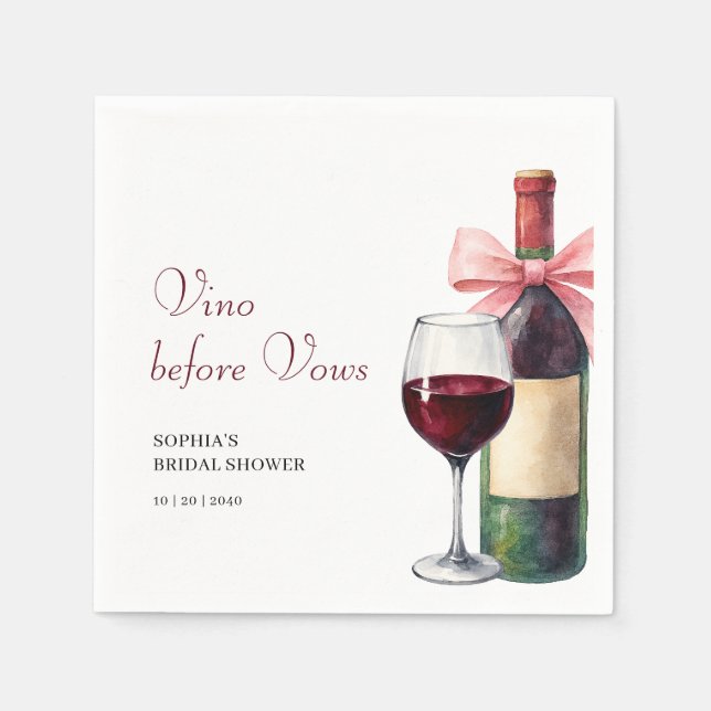 Modern Watercolor Vino Before Vows Bridal Shower Napkins (Front)