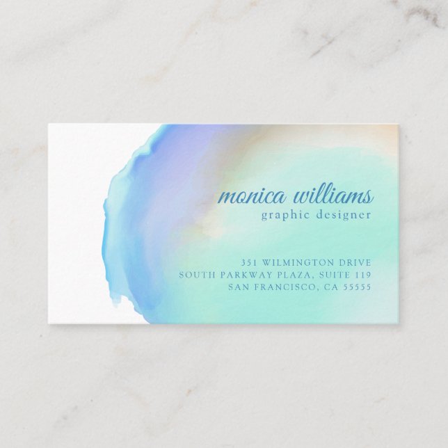 Modern Watercolor Wash in Blue & Green Business Card (Front)
