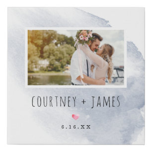 Modern Watercolor Wash Photo Wedding Personalized Faux Canvas Print