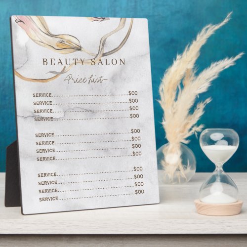 Modern watercolor washed gray salon price list plaque